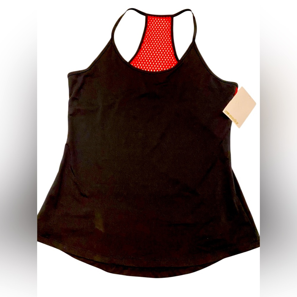 NWT Marika Oasis Singlet Tank Blk/red mesh racerback yoga top Size L